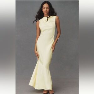 Size 10 SIGNIFICANT OTHER LANA COWL-NECK TIE-BACK SATIN MAXI DRESS Pastel Yellow